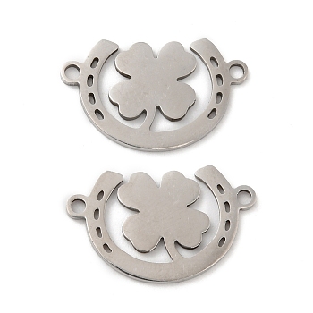 201 Stainless Steel Connector Charms, Clover Links, Stainless Steel Color, 12x19.5x0.8mm, Hole: 1.5mm