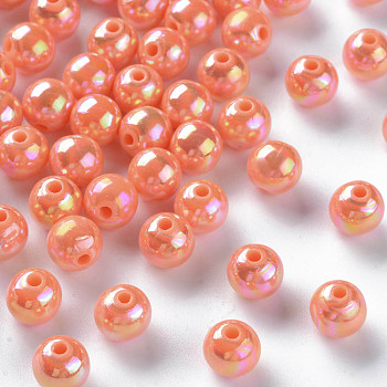 Opaque Acrylic Beads, AB Color Plated, Round, Coral, 8x7mm, Hole: 2mm, about 1745pcs/500g