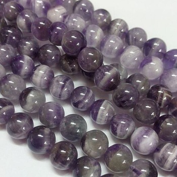 Gemstone Beads Strands, Natural Grade B Amethyst, Round, Purple, 8mm, Hole: 1mm, about 50pcs/strand