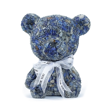 Resin Bear Display Decoration, with Natural Lapis Lazuli Chips inside Statues for Home Office Decorations, 155x130x180mm