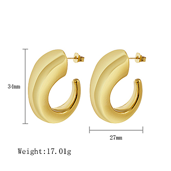 304 Stainless Steel Stud Earrings, Horn Half Hoop Earrings, Real 18K Gold Plated, 34x27mm