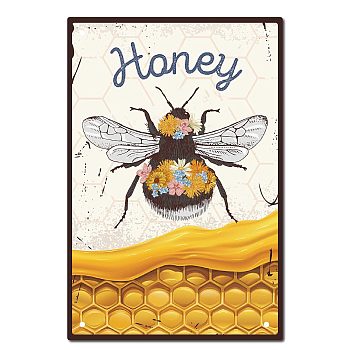 Vintage Metal Iron Tin Sign Poster, Wall Decor for Bars, Restaurants, Cafes Pubs, Vertical Rectangle, Bees Pattern, 300x200x0.5mm
