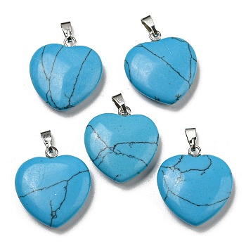 Synthetic Turquoise Pendants, Heart, with Brass Findings, Platinum, 22~23x20~20.5x6~7.5mm, Hole: 5x8mm