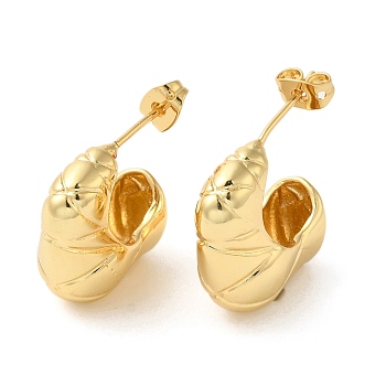 Brass Stud Earrings, Half Hoop Earrings, Long-Lasting Plated, Cadmium Free & Lead Free, Real 18K Gold Plated, 20.5x9.5mm