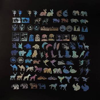 100Pcs 50 Styles Animals PET Waterproof Laser Stickers Sets, Adhesive Decals for DIY Scrapbooking, Photo Album Decoration, Colorful, Animal Pattern, 31~72x34~72x0.1mm, 2pcs/style