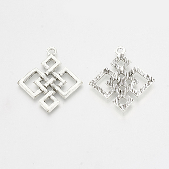 Tibetan Style Alloy Pendants, Chinese Knot, Antique Silver, 35x31x2.5mm, Hole: 2mm