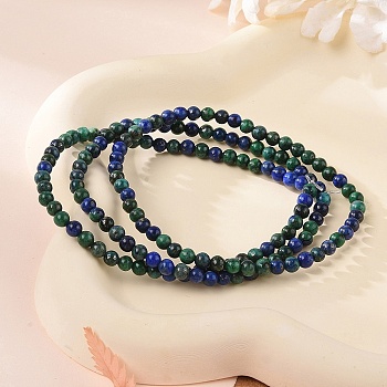 Natural Chrysocolla and Lapis Lazuli(Dyed) Round Bead Stretch Bracelets, 54.5mm, Bead: 4~5mm