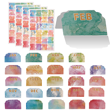 Gradient Color monthly Planner Self-Adhesive Tabs Stickers, The Day of Week Lable Stickers, for Notebooks, Colorful, 250x150x0.1mm, Sticker: 35x30mm, 24pcs/sheet, 10 sheets/set