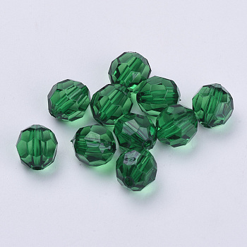 Transparent Acrylic Beads, Faceted, Round, Dark Green, 10x9.5mm, Hole: 1.8mm
