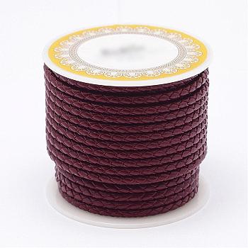 Braided Cowhide Leather Cord, Leather Rope String for Bracelets, Dark Red, 4mm, about 5.46 yards(5m)/roll