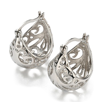 Hollow Basket Hoop Earrings, Brass Jewelry for Women, Cadmium Free & Lead Free, basket, Platinum, 23x16mm