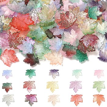 140Pcs 14 Colors Two Tone Transparency Glass Pendant, Maple Leaf, with Glitter Powder, Mixed Color, 16~20x16~20x4~4.5mm, Hole: 1~1.2mm