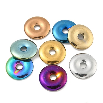 Electroplated Synthetic Non-Magnetic Hematite Pendants, Donut/Pi Disc Charms, Mixed Color, 25.5x4mm, Hole: 4.8mm