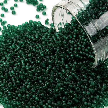 TOHO Round Seed Beads, Japanese Seed Beads, (939F) Transparent Frost Green Emerald, 15/0, 1.5mm, Hole: 0.7mm, about 3000pcs/10g