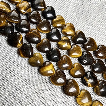 Natural Tiger Eye Beads Strands, Heart, 10x10mm, about 38pcs/strand