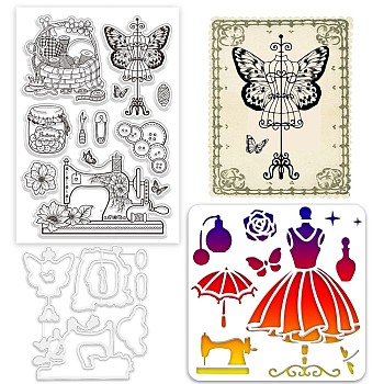 Custom PVC Plastic Clear Stamps, with PET Hollow Out Drawing Painting Stencils and Carbon Steel Cutting Dies Stencils, Clothes, 127~200x110~200x0.8~1mm