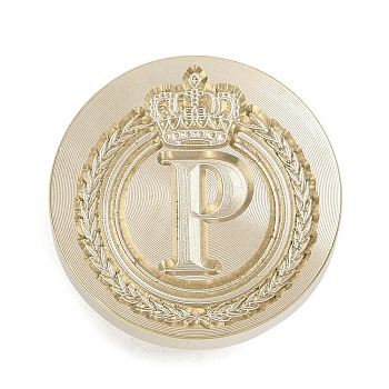 Golden Tone Crown Initial Wax Seal Brass Stamp Heads, for Wax Seal Stamp, Letter P, 25x14.5mm, Hole: 7mm