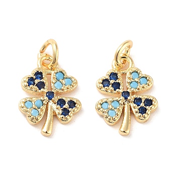 Clover Brass Micro Pave Cubic Zirconia Charms, with Jump Rings, Real 18K Gold Plated, 12x8.5x1.5mm, Hole: 2mm