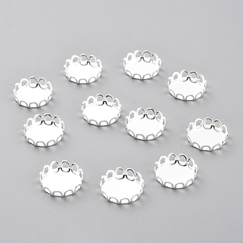 304 Stainless Steel Cabochon Settings, Lace Edge Bezel Cups, Flat Round, Silver, 13x3mm Tray: 12mm