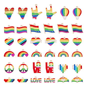 72Pcs 18 Styles Rainbow Color Alloy Enamel Pendants, Mixed Shapes, Mixed Color, 10~24.5x15~22.5x1~1.5mm, Hole: 1.5~1.8mm, 4pcs/style