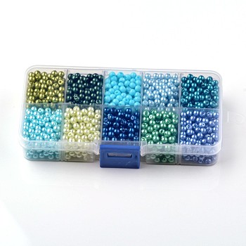 Mixed Pearlized Round Glass Pearl Beads, Mixed Color, 4mm, Hole: 1mm, about 1400pcs/box