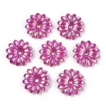 Opaque AS Plastic Bead Caps, Pearlized, Flower, Fuchsia, 32x32x7mm, Hole: 4mm, about 350pcs/500g