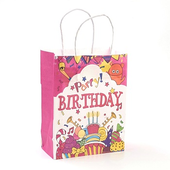 Paper Bags, with Handles, Gift Bags, Shopping Bags, Birthday Party Bags, Rectangle, Hot Pink, 21x15x8cm