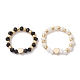 Glass Stretch Rings with Golden Plated Heart Brass Beads(RJEW-JR00660-01)-1