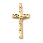 Brass Pendants, Crucifix Cross Charms, Rack Plating, Long-Lasting Plated, Cadmium Free & Lead Free, Real 18K Gold Plated, 43x22.5x4mm, Hole: 3.5x3.5mm(KK-Z155-01G-01)