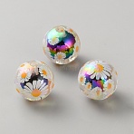 UV Plating Printed Transparent Acrylic Beads, Bead in Bead, Iridescence, Round with Daisy Pattern, Colorful, 15.5mm, Hole: 2.5mm(TACR-WH0013-19A)