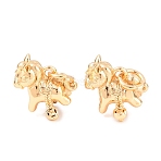 Brass Ice Pick Pinch Bails, Horse with Chinese Copper Coins, Real 18K Gold Plated, 14x14x10.5mm, Hole: 4mm, Pin: 1mm(KK-L274-11G)