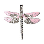 Alloy Enamel Big Pendants, with Rhinestone, Dragonfly, Platinum, Pink, 56~56.5x64x5mm, Hole: 5x6.5mm(ENAM-G142-03P)