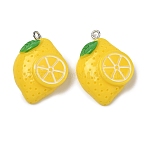 Opaque Resin Pendants, with Platinum Iron Loops, Lemon Charms, Yellow, 31x22x7mm, Hole: 2mm(RE-G001-01)
