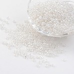 Round 8/0 Glass Seed Beads, Trans. Colours Lustered, Clear, Size: about 3mm in diameter, hole: 1mm, about 1097pcs/50g(X-SEED-A006-3mm-101)
