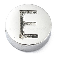 Tarnish Resistant 304 Stainless Steel Beads, Flat Round with Letter, Stainless Steel Color, Letter E, 8x3mm, Hole: 1.6mm(STAS-H219-15P-E)