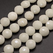 Electroplate Glass Beads Strands, Pearl Luster Plated, Faceted Flat Round, WhiteSmoke, 14x10mm, Hole: 1mm, about 22pcs/strand, 11.8 inch(EGLA-J106-E12)