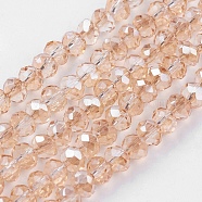 Electroplate Glass Beads Strands, Faceted Rondelle, Pale Goldenrod, 4x3mm, Hole: 1mm, about 123~127pcs/strand, 16.5~16.9 inch(42~43cm)(EGLA-D020-4x3mm-71)