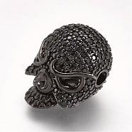 Brass Micro Pave Cubic Zirconia Beads, Skull, Gunmetal, 19.5x14.5x13mm, Hole: 3mm(ZIRC-G096-37B)