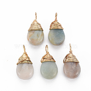 Natural Flower Amazonite Pendants, with Golden Brass Findings, Teardrop, 24~26x13x8mm, Hole: 4~5x2~3mm(G-S359-294E)