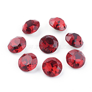 Pointed Back & Back Plated Glass Rhinestone Cabochons, Grade A, Faceted, Flat Round, Light Siam, 10x5mm(RGLA-J012-10mm-227)