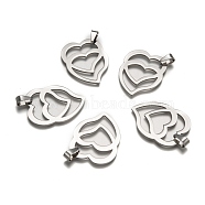 Heart to Heart 304 Stainless Steel Pendants, Stainless Steel Color, 39x30x1.5mm, Hole: 4x9mm(X-STAS-I032-122)