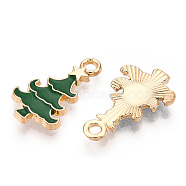 Golden Plated Alloy Enamel Pendants, for Christmas, Christmas Tree, Cadmium Free & Lead Free, Green, 19.5x11x2mm, Hole: 2mm(ENAM-T009-98-RS)