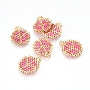 MIYUKI & TOHO Handmade Japanese Seed Beads Pendants, Loom Pattern, Flat Round with Peace Sign, Hot Pink, 18~19x14.5~15x1.7mm, Hole: 2mm(SEED-A027-WA05)
