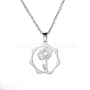 Stainless Steel Pendant Necklaces, April Daisy, 16.14~19.69 inch(41~50cm)(PW-WG57218-03)
