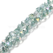 Transparent Electroplate Glass Beads Strands, Faceted, Polygon, AB Color Plated, Sea Green, 5.5mm, Hole: 1.2mm, about 70pcs/strand, 14.84 inch(37.7cm)(EGLA-F160-01F)