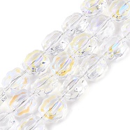 Electroplate Glass Beads Strands, Flower, Clear, 12x10x6~6.5mm, Hole: 1mm, about 55pcs/strand, 26.93''(68.4cm)(EGLA-T021-05C)