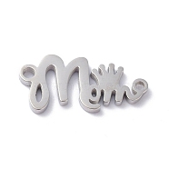304 Stainless Steel Pendants, Word Mom and Crown, Stainless Steel Color, 18.5x9x1mm, Hole: 1.2mm(STAS-C035-01P)