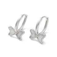 999 Sterling Silver Bowknot Hoop Earrings, with Shell, Platinum, 14x10.5mm(EJEW-P296-04P)