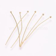 304 Stainless Steel Ball Head Pins, Real 18K Gold Plated, 22x0.5mm(STAS-I312-A03-G02)