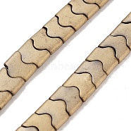 Synthetic Non-magnetic Hematite Beads Strands, Long-Lasting Plated, Matte Style, Wave Shape, 2-Hole, Light Gold Plated, 7.5~8x8x3mm, Hole: 1mm, about 68pcs/strand, 15.35''(39cm)(G-P545-I02-01C)